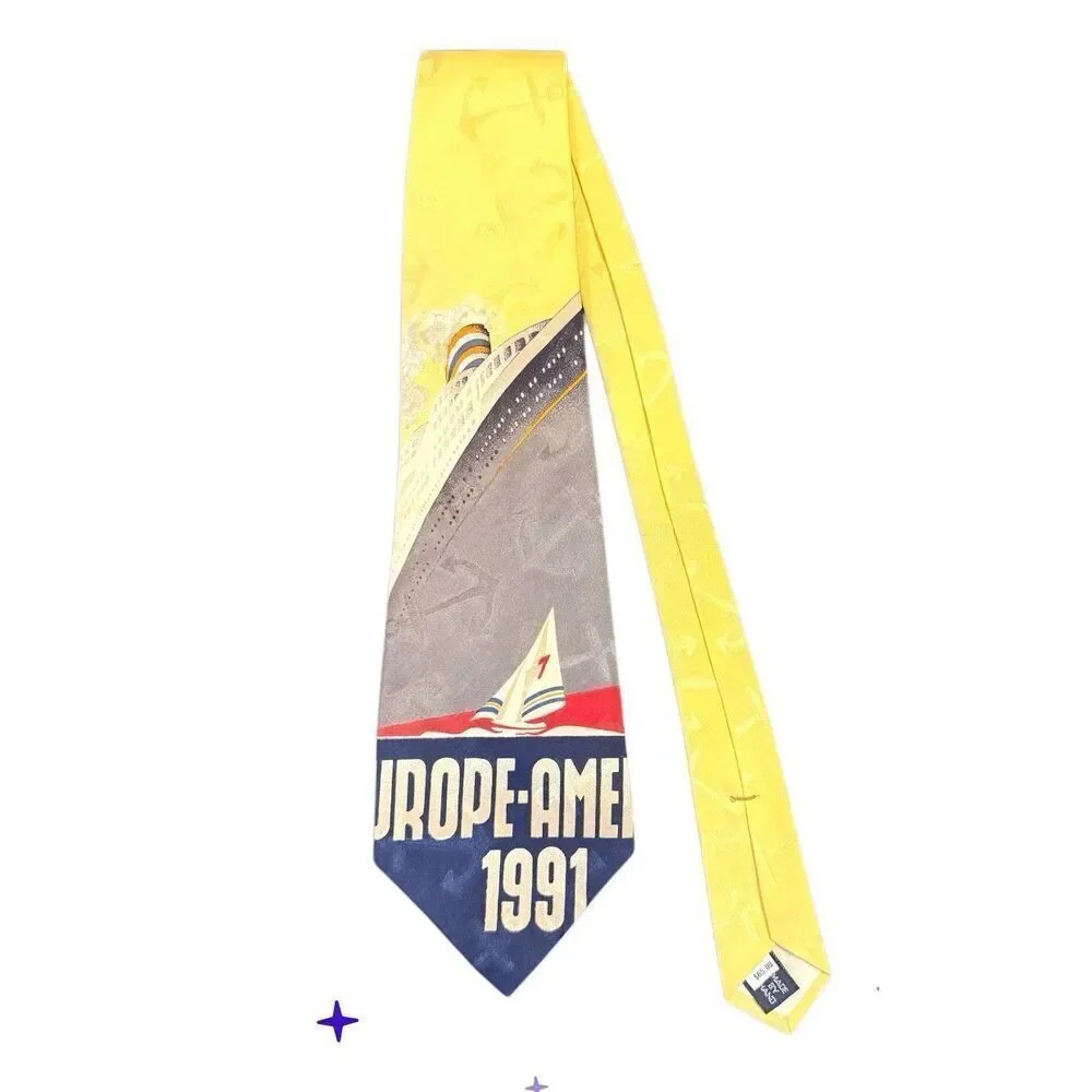 Polo Ralph Lauren Vintage Europe Ship Nautical 1991 Silk Necktie USA